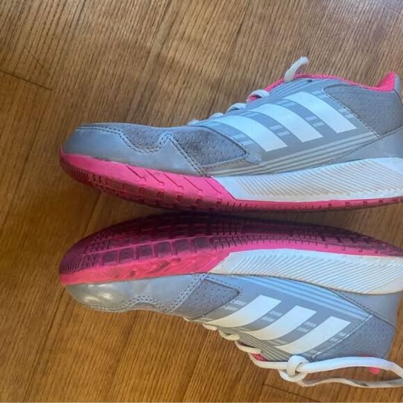 Kids girls adidas pink gray sneakers size 3 youth - some scuffs & dirt GUC - Picture 4 of 7